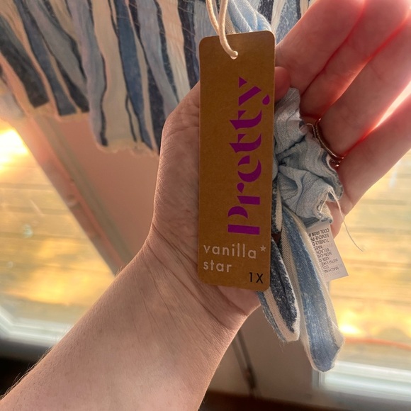 Vanilla Star Blue and Brown Ruffled Tie Front Blouse - Picture 2 of 2